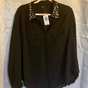 Georgette Pearl Collar Button Down Blouse
